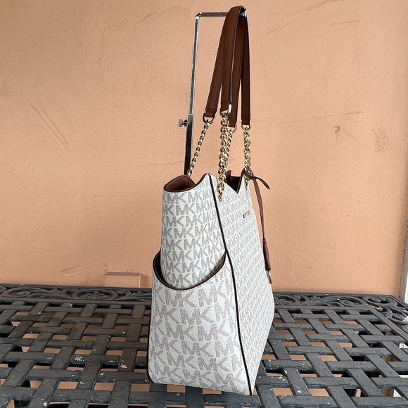 Michael Kors Jet Set Travel Large X Chained Tote Shoulder Bag MK Vanilla - Picture 3 of 9